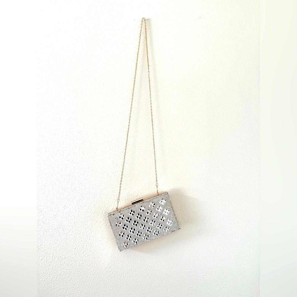 Silver and gold clutch with chain for parties, events